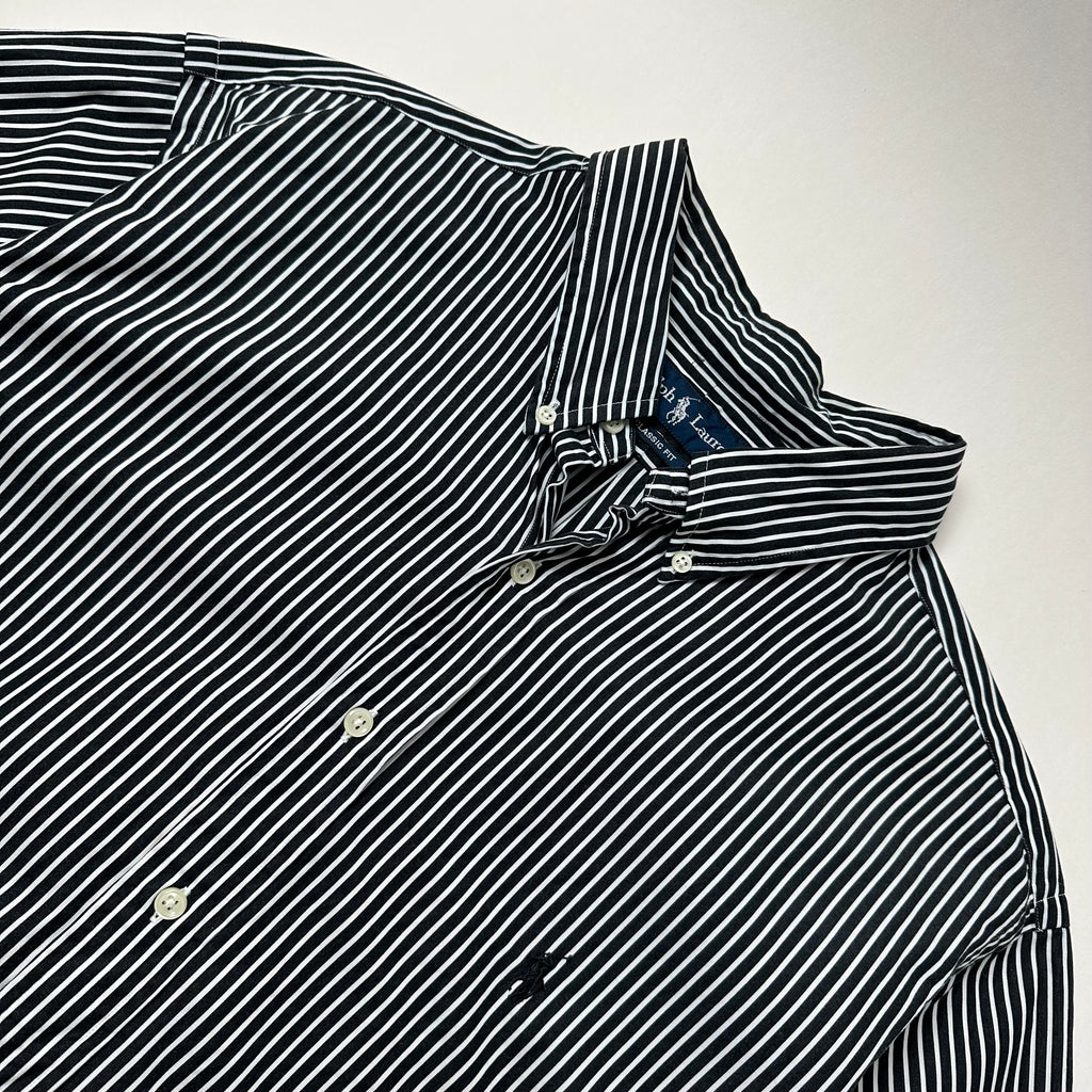 Ralph Lauren Button-up Shirt Long-Sleeve Striped in Black ( Size 2XL )