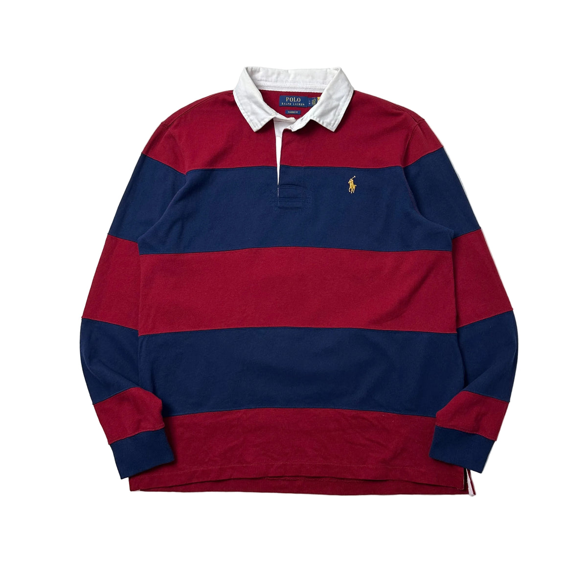 Ralph Lauren Iconic Striped Rugby Shirt in Burgundy & Navy Blue ( Size Large ) — SOLD