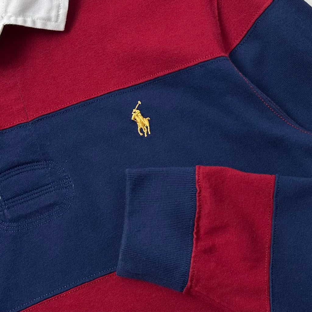 Ralph Lauren Iconic Striped Rugby Shirt in Burgundy & Navy Blue ( Size Large ) — SOLD