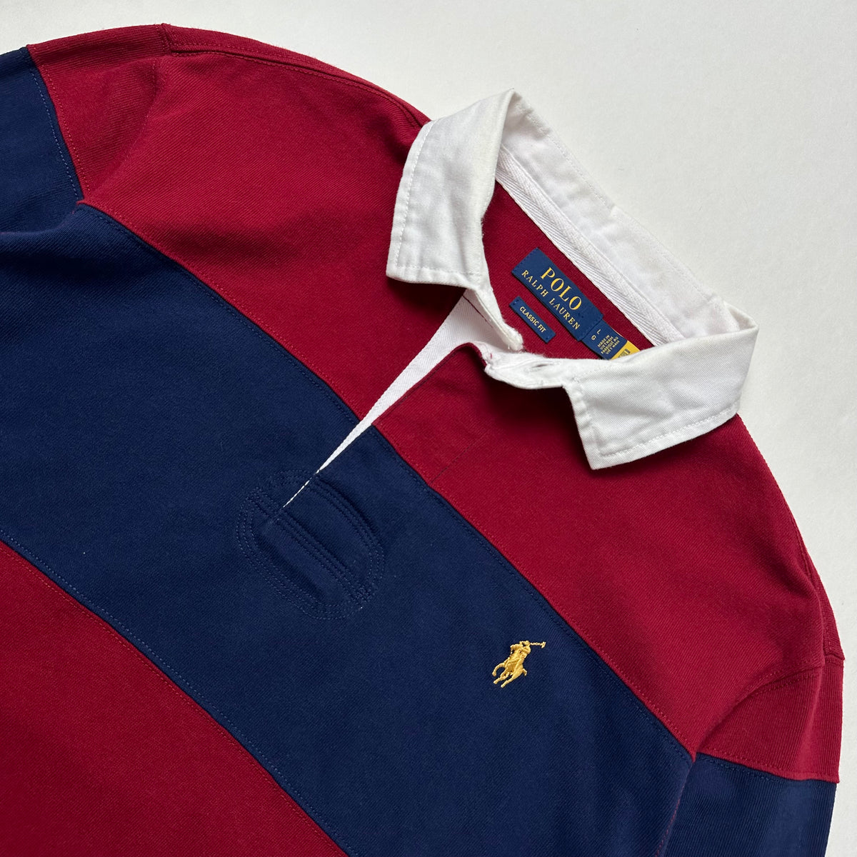 Ralph Lauren Iconic Striped Rugby Shirt in Burgundy & Navy Blue ( Size Large ) — SOLD