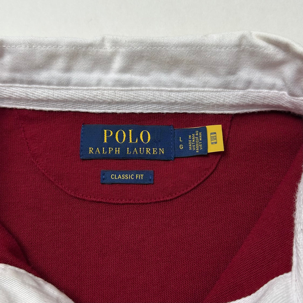 Ralph Lauren Iconic Striped Rugby Shirt in Burgundy & Navy Blue ( Size Large ) — SOLD